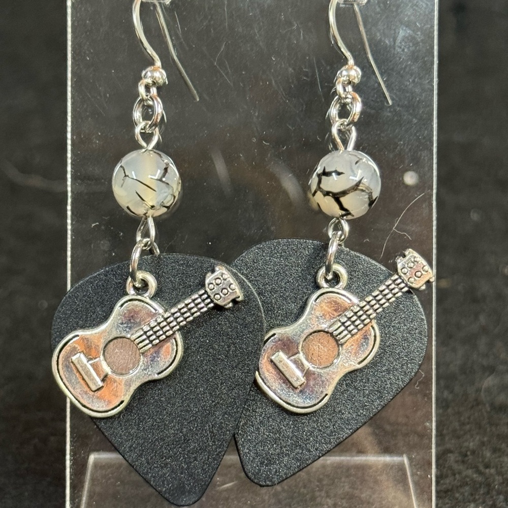 Black Guitar Pick Earrings